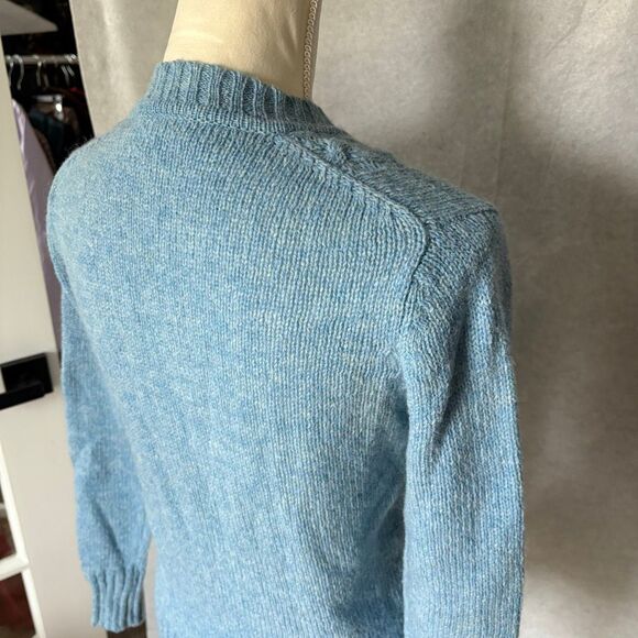 Vintage Cable Knit 100% Pure Wool Icy Blue size S Alice Blues V-Neck Sweater - Picture 5 of 8